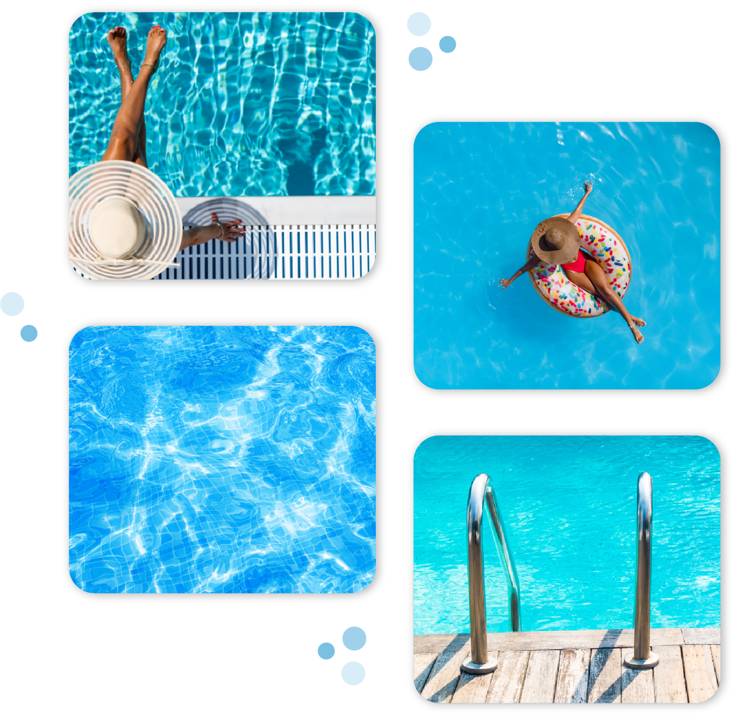 A collage of four pictures of people in a swimming pool.