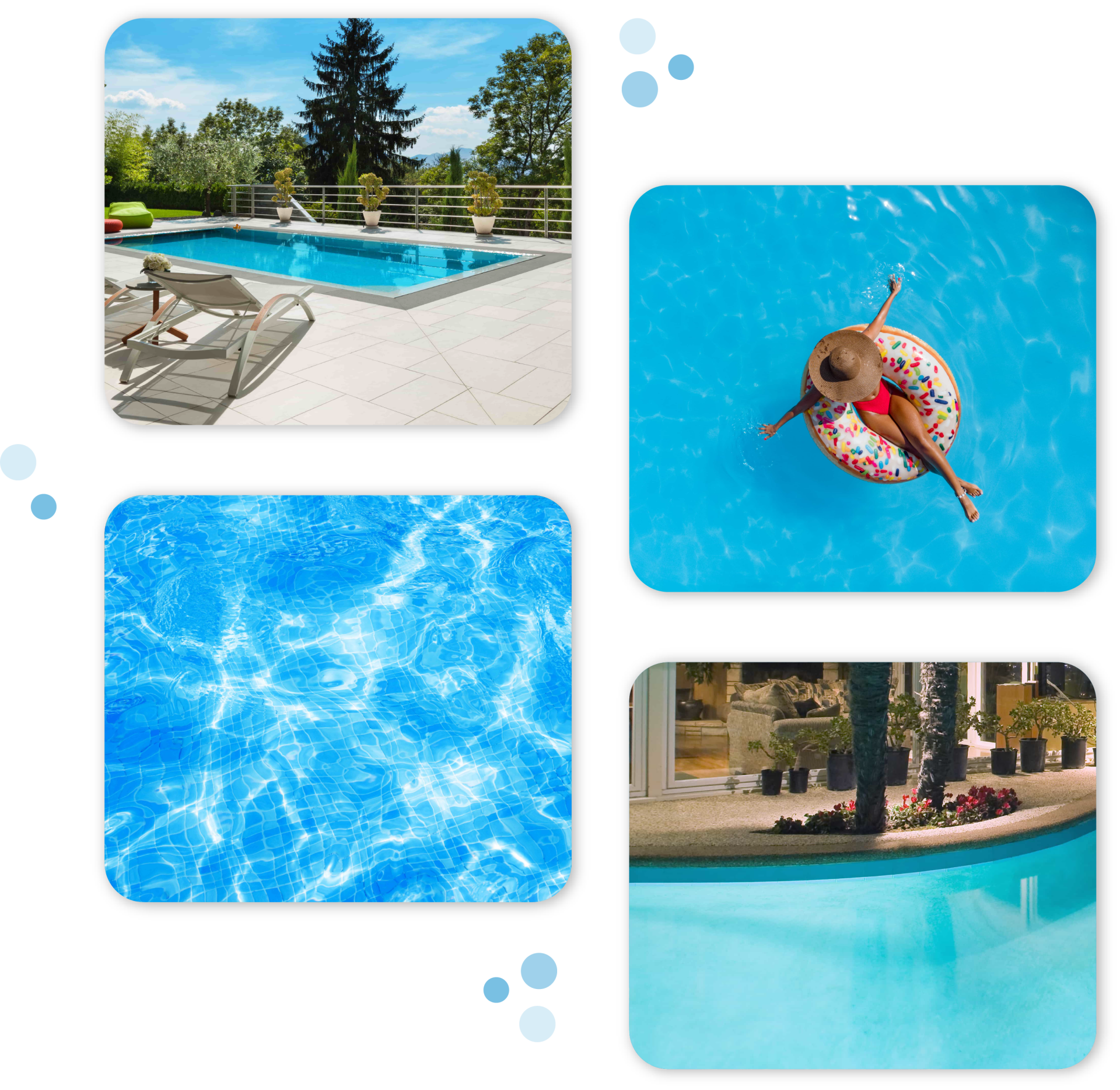 A person is floating on a raft in a swimming pool.