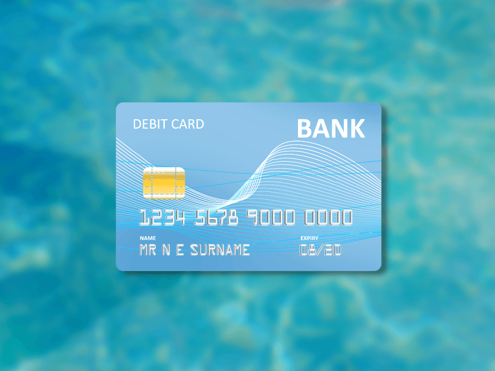 A blue credit card is floating in the water.
