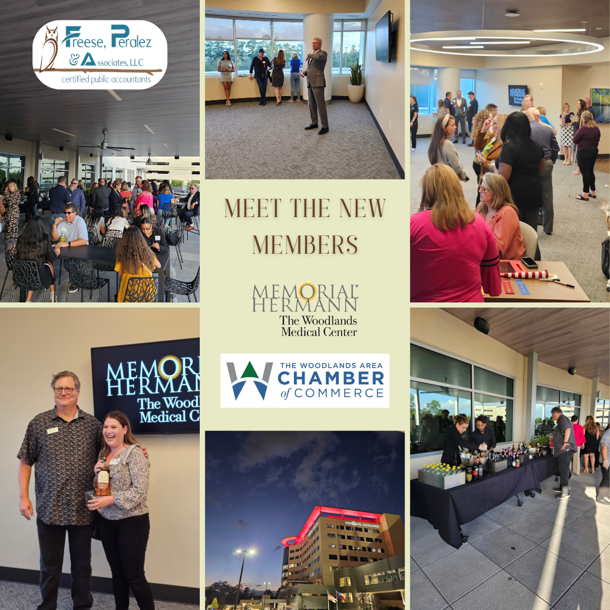 Collage of a chamber of commerce networking event with members, booths, and indoor venue scenes