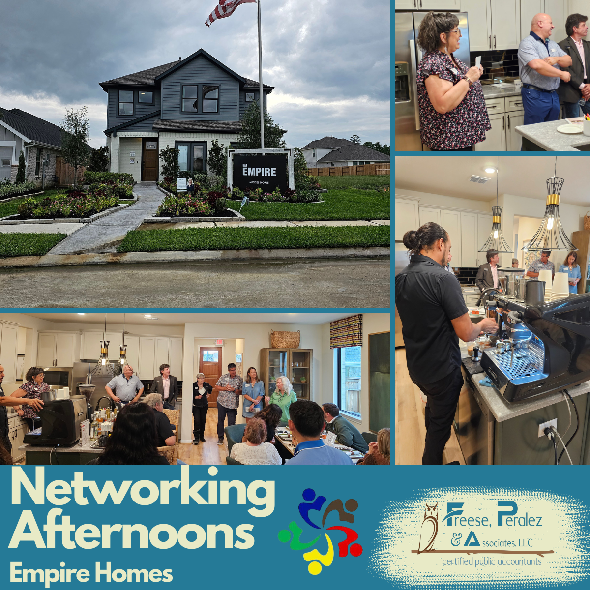 Networking Afternoons at Empire Homes collage with house exterior, indoor mingling, and logo banner