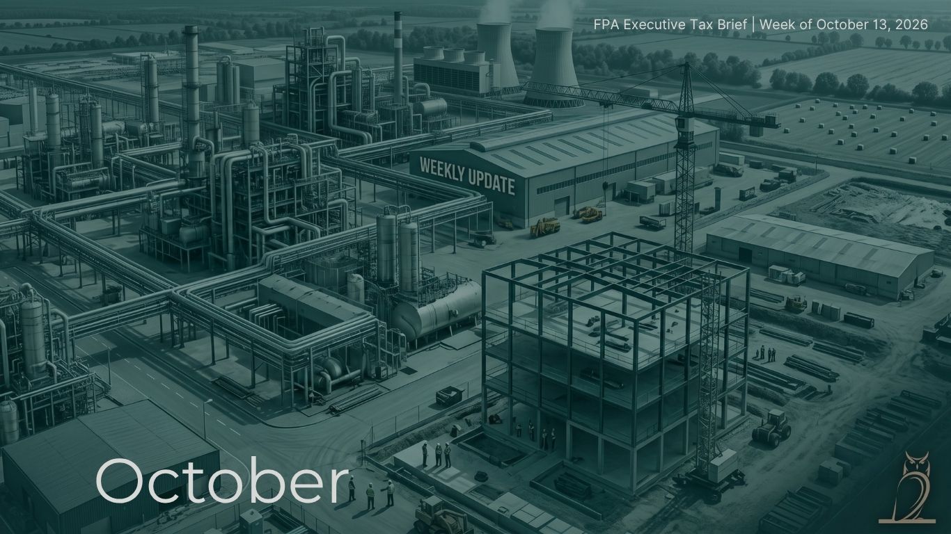 Executive tax planning for construction, manufacturing, international business and real estate in October 2026.