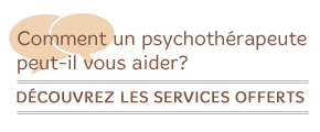 Bulle de texte demandant « Comment un psychothérapeute peut-il vous aider ? » avec « Découvrez les services offerts » en dessous.