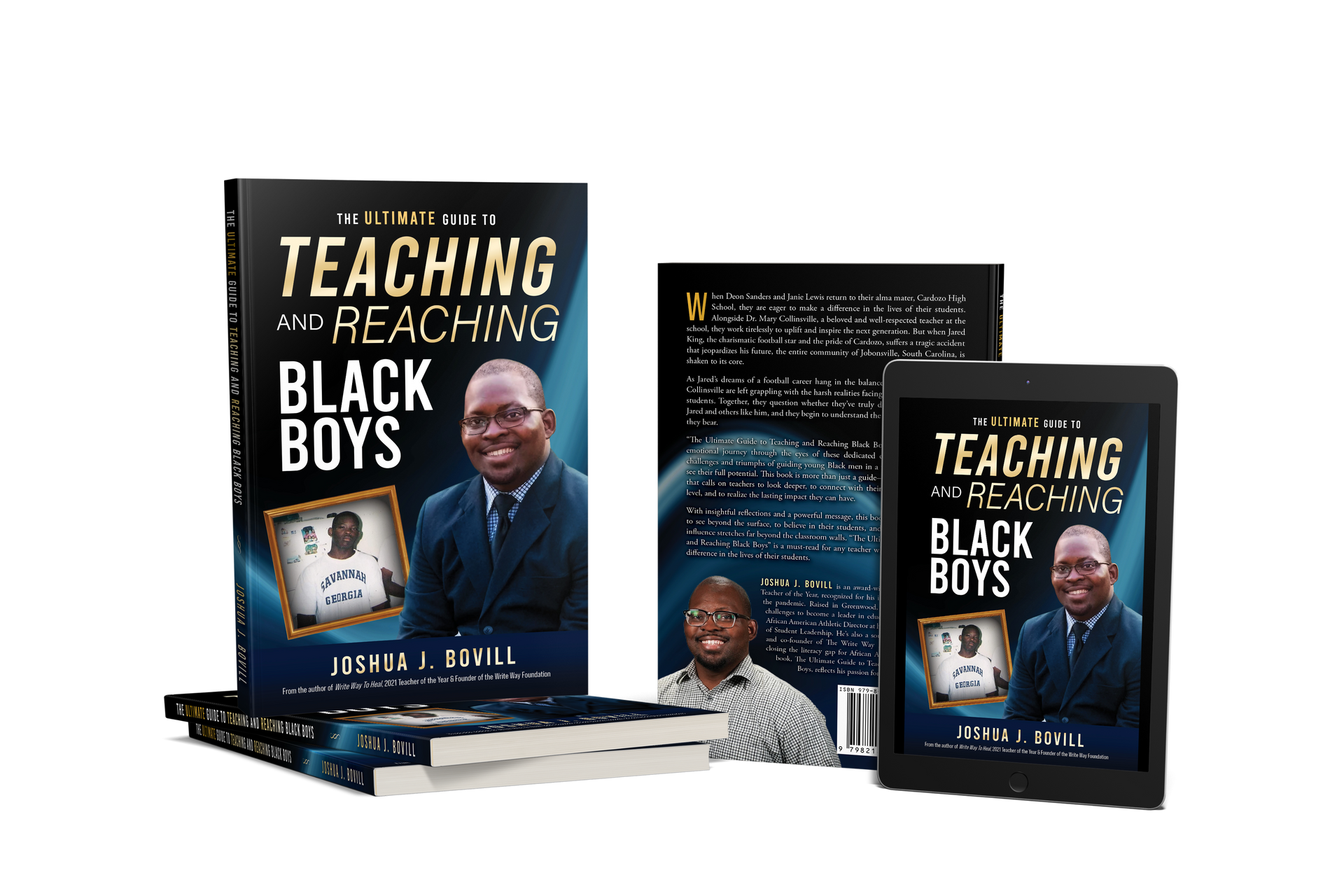 A book titled teaching and reaching black boys is stacked on top of each other.