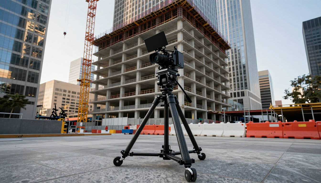 Timelapse camera rig facing a downtown Los Angeles construction site