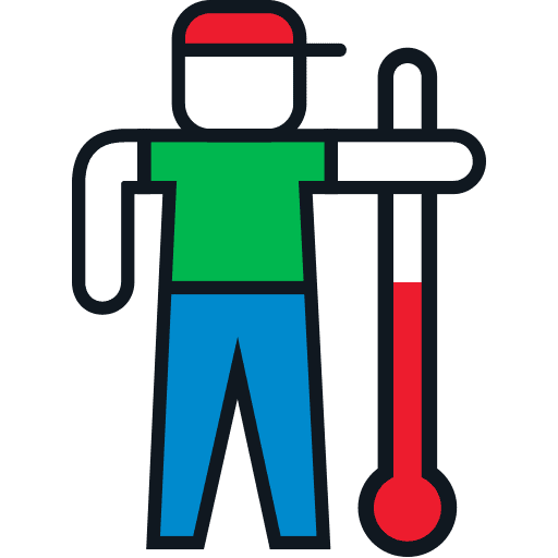 Stylized hiker icon with red cap, green shirt, blue pants, and red walking stick