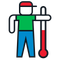 Person holding a red thermometer, indicating fever or illness.
