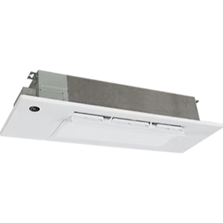 White ceiling air vent grille with metal duct housing