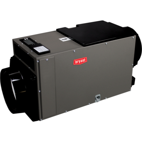 Gray Bryant HVAC unit with black duct openings and red logo on a white background