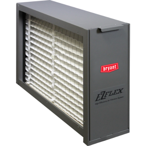 Gray Bryant EZFlex HVAC air filter with pleated white filter media