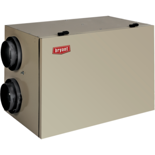 Beige Bryant HVAC air handler unit with two black duct openings on a white background