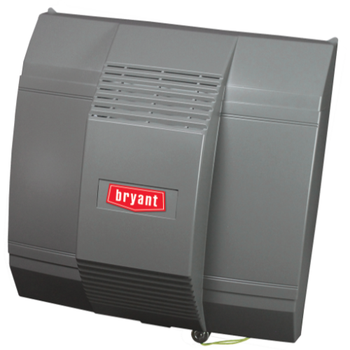 Gray Bryant HVAC furnace unit with red logo on front