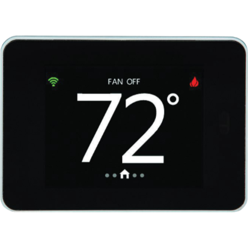 Smart thermostat display showing 72° with Wi‑Fi icon and fan off indicator