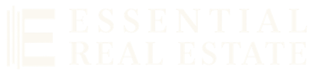 Pale gold “ESSENTIAL REAL ESTATE” logo with a large stylized E on a white background