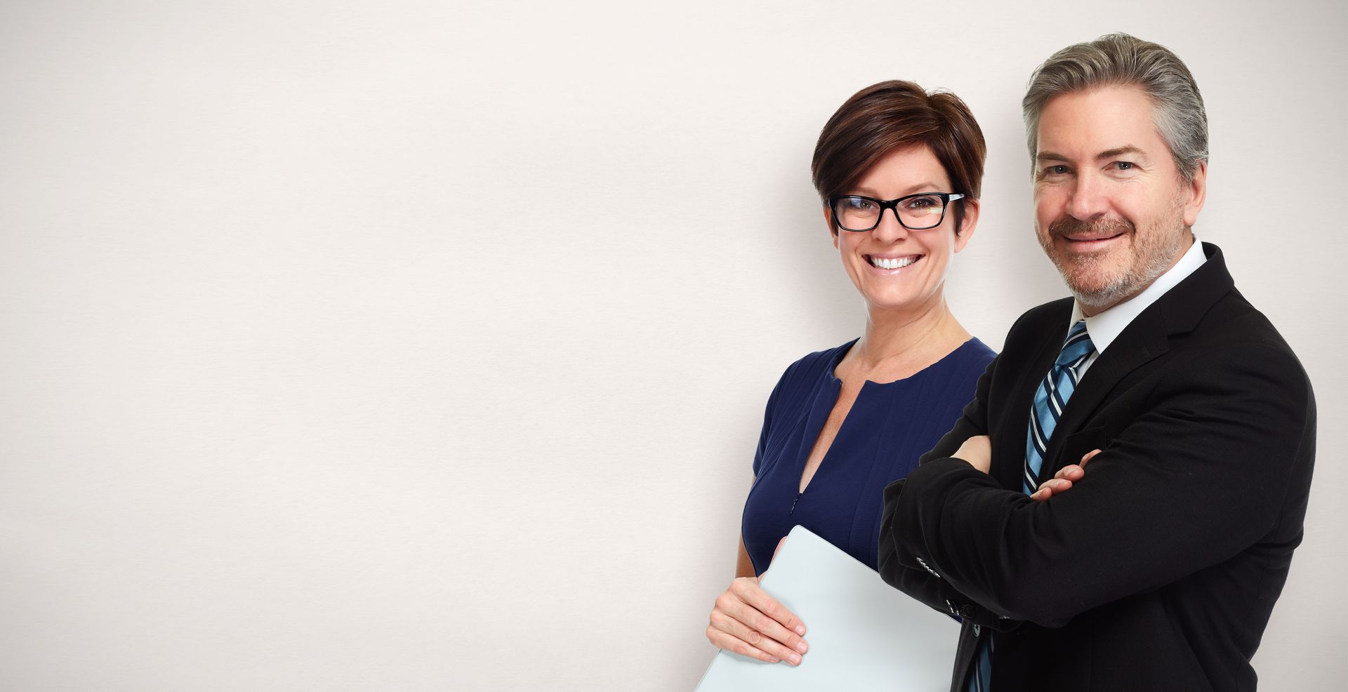 happy two agent standing holding document