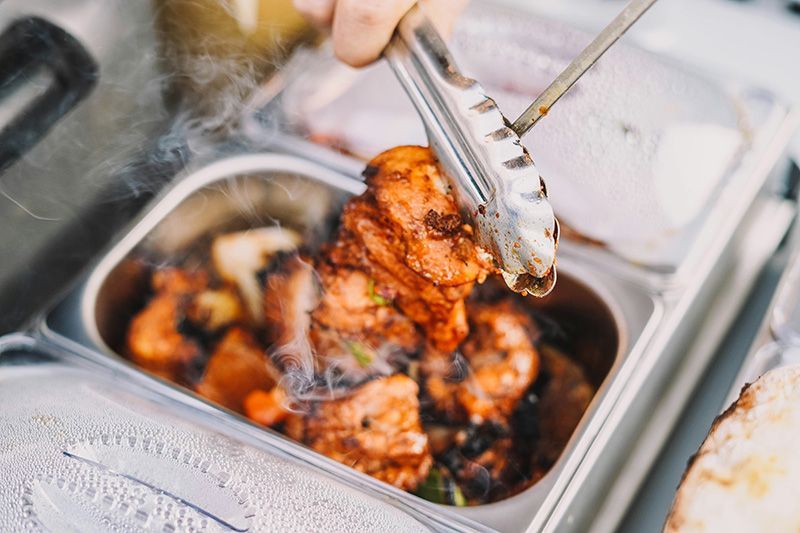 Chicken being served