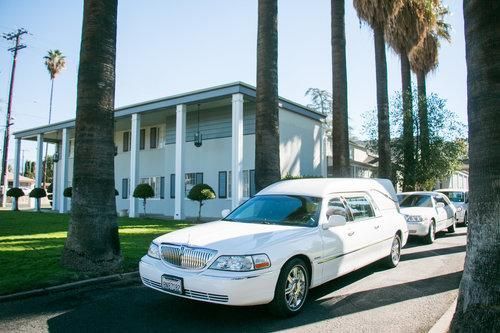 Hearse at Emmerson-Bartlett Memorial Chapel Redlands, CA