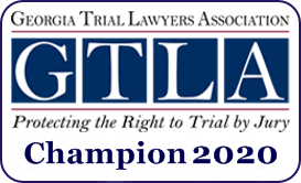 Georgia Trial Lawyers Association GTLA logo with “Protecting the Right to Trial by Jury” and “Champion 2020” text