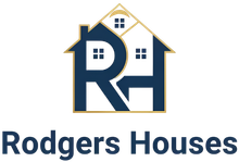 Rodgers Houses logo with navy and gold house icon and text on a white background