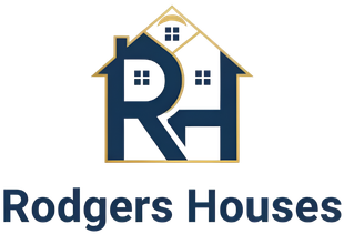 Rodgers Houses logo with navy and gold house icon and text on a white background