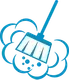 Total House Cleaning LLC Blue cloud with a small white hand icon inside, outlined in black.
