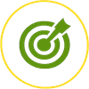 Green target icon with arrow inside a yellow circle.