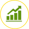 Green bar chart with upward arrow inside a yellow circle icon