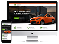 Website mockup on desktop and phone featuring an orange car and business services banner