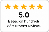 Five gold stars above “5.0” and “Based on hundreds of customer reviews”