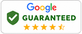Google Guaranteed badge with green shield and gold stars, marked “For eligible businesses and markets.”