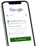 Google search result on a smartphone promoting a business with a green “Call Business” button