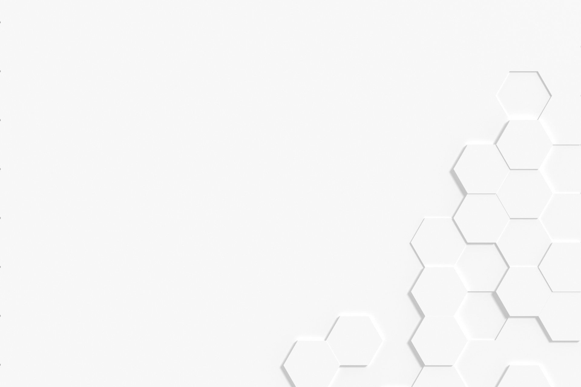 White background with a pattern of raised, white hexagons in the lower right corner.