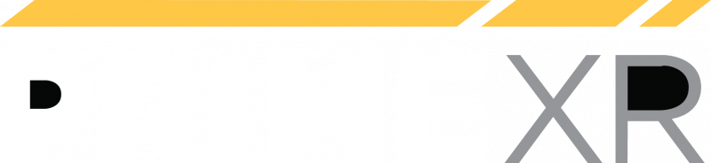 White banner with yellow chevrons at top, black D icon left, and gray “XR” text on the right.