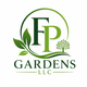 FP Gardens LLC logo with green initials, leaf, and tree in a circle