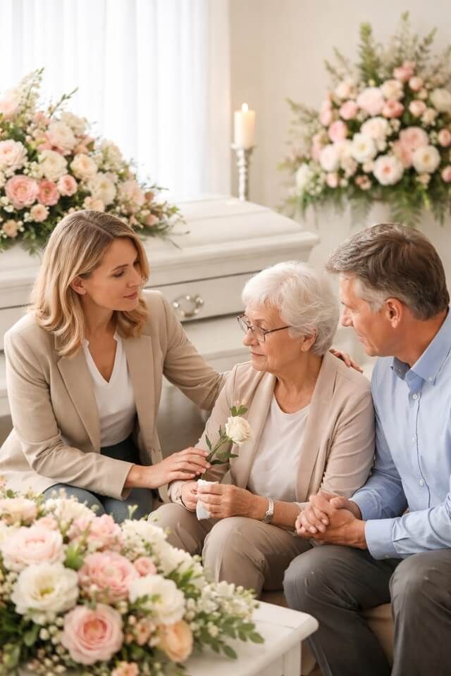 a compassionate funeral director comforting a family in Beltsville, MD