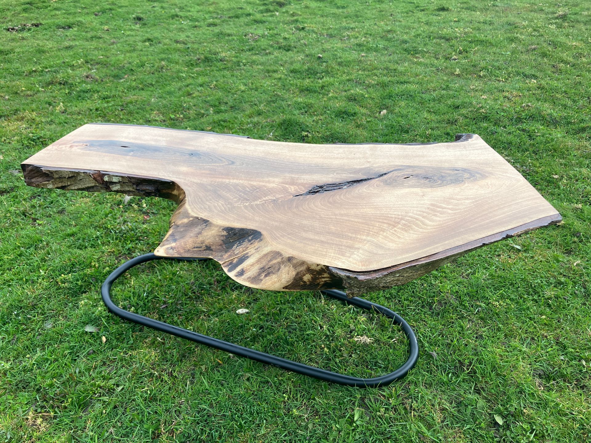 Walnut coffee table with metal legs
