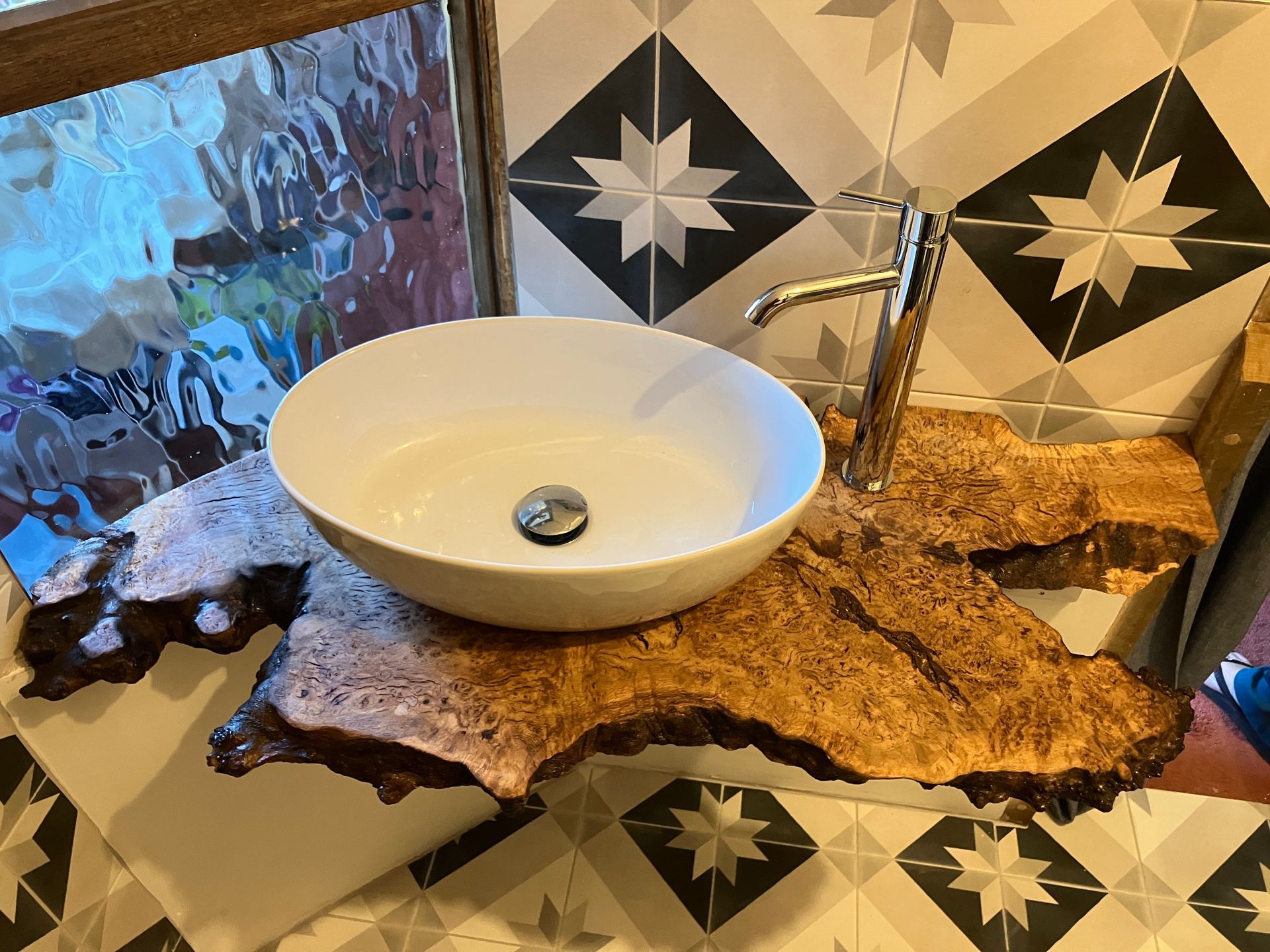 Custom made burr yew shelf