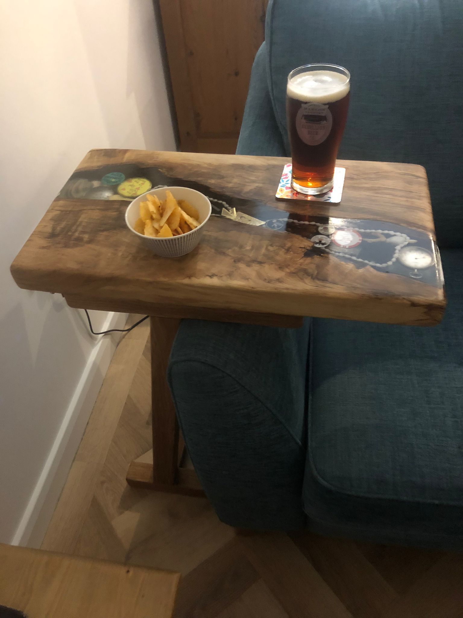 A custom made memorabilia resin table