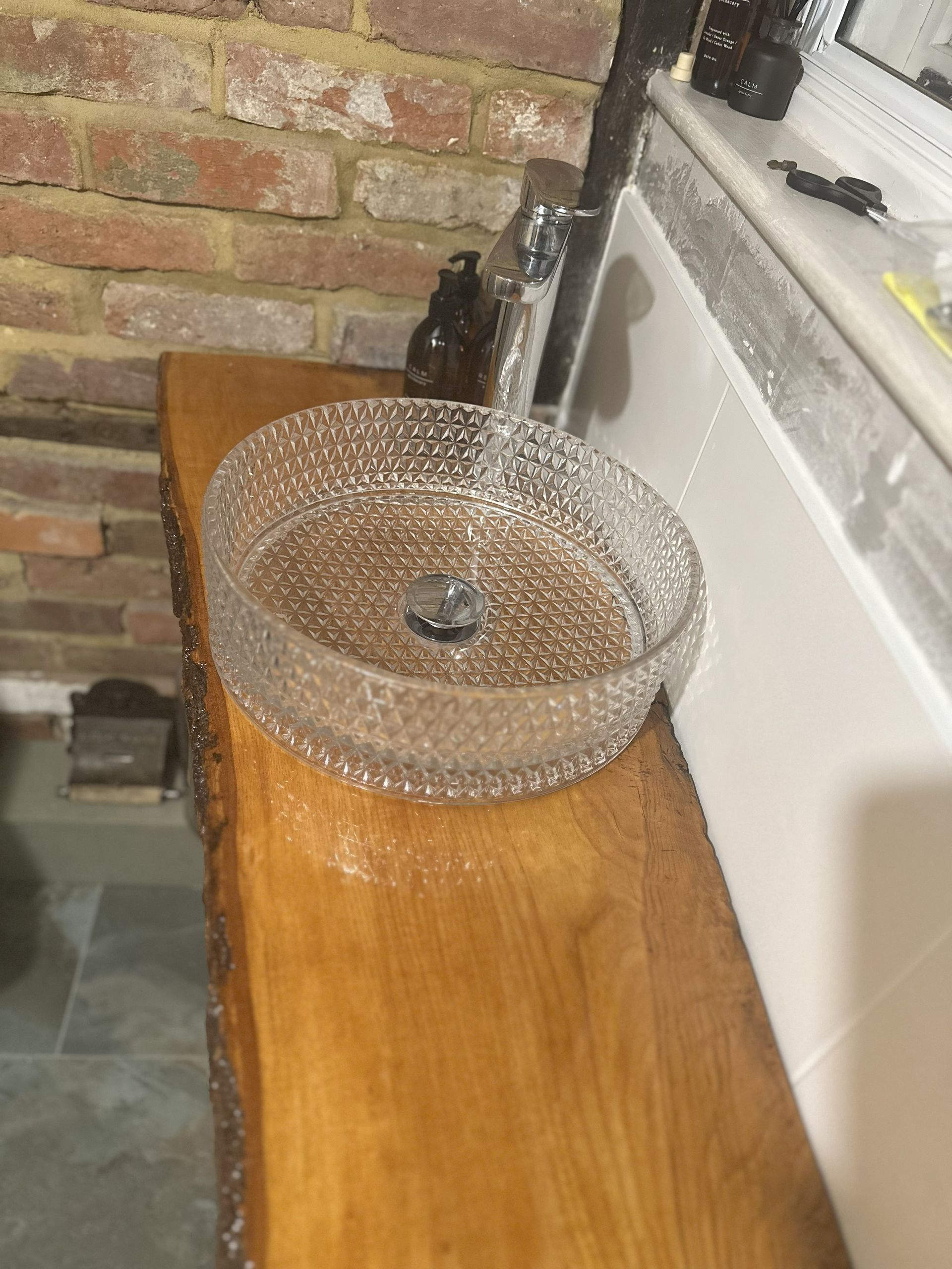 Resin coated bathroom shelf
