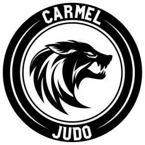 Carmel Judo logo with a black lion head in a circular black-and-white emblem
