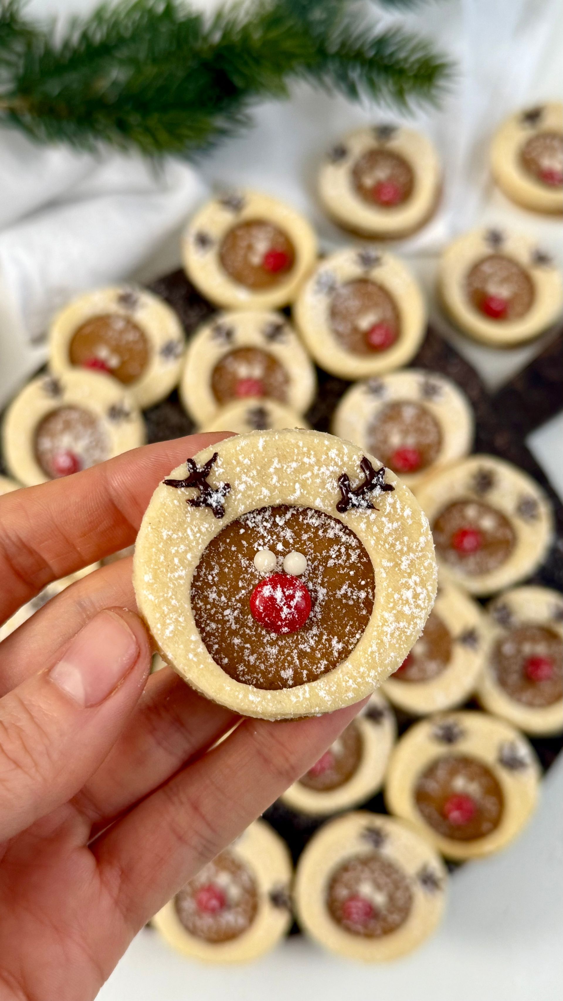 Rudolf-Rentier-Plätzchen mit Spekulatius-Creme
