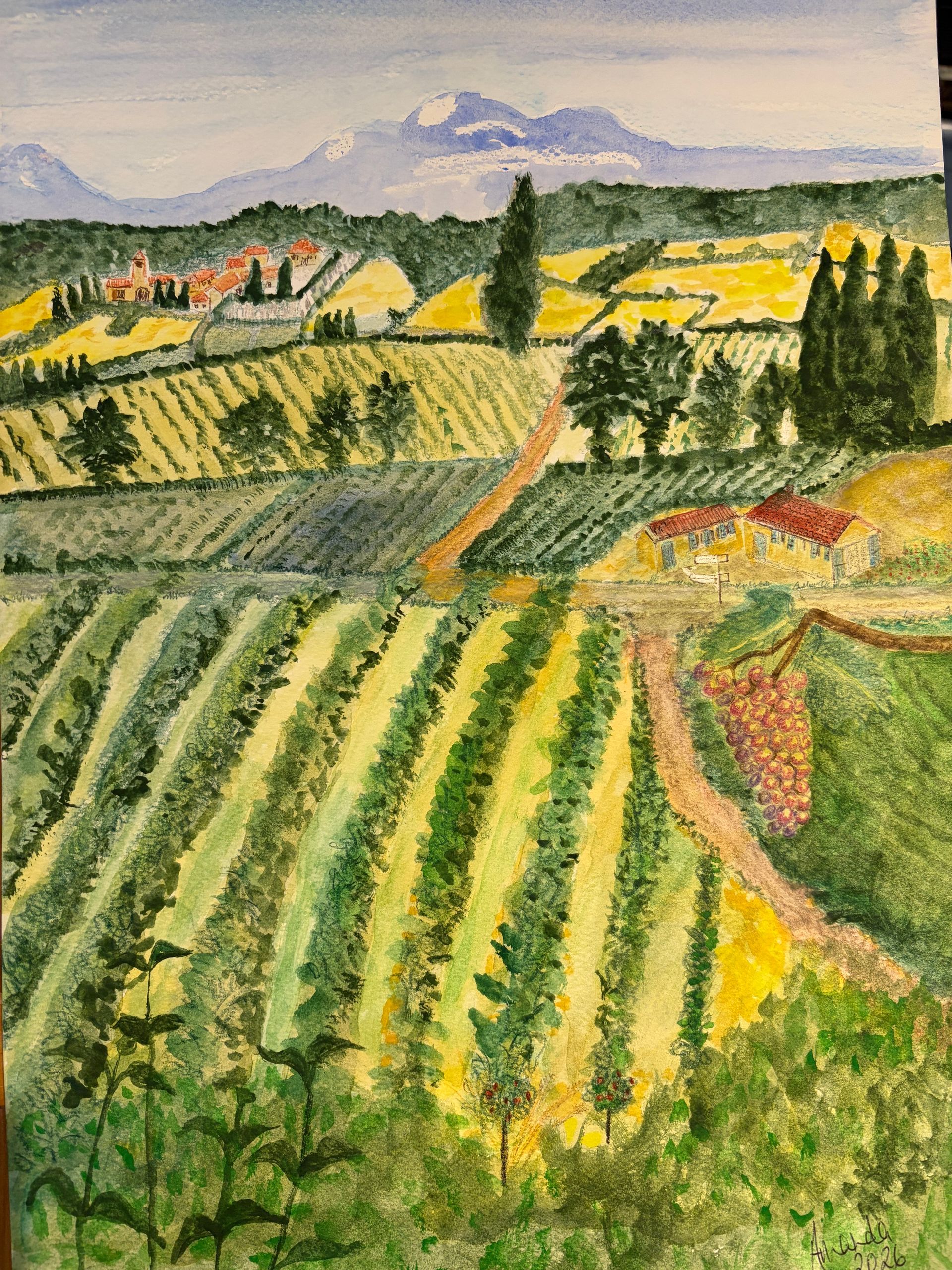 French Pyrenees original watercolour painting by Amanda Sivewright