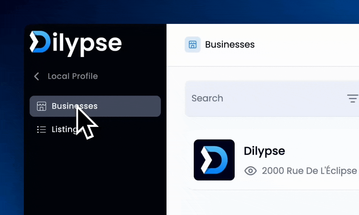 A screenshot of the Dilypse dashboard showing a google business profile.
