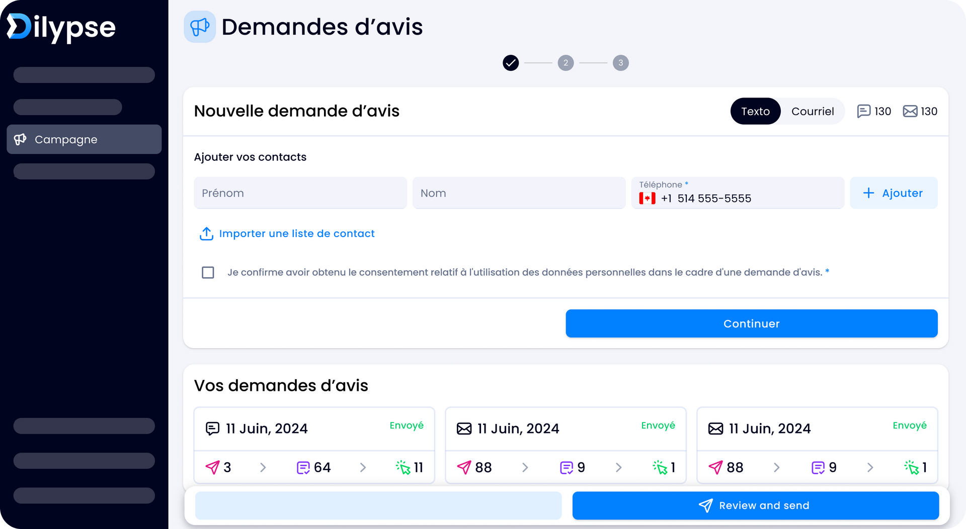 A screenshot of a website with a blue button that says ' nouvelle demande d ' avis ' on it.