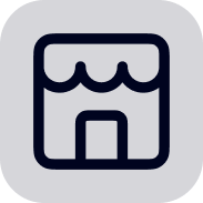 A store icon in a square on a gray background.
