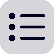 A list icon with three lines and three circles on a gray background.