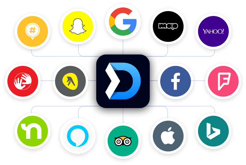 A bunch of social media icons are connected to each other.