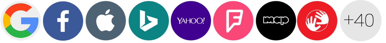 A row of colorful logo with Google, Yahoo, Apple, Facebook and more.