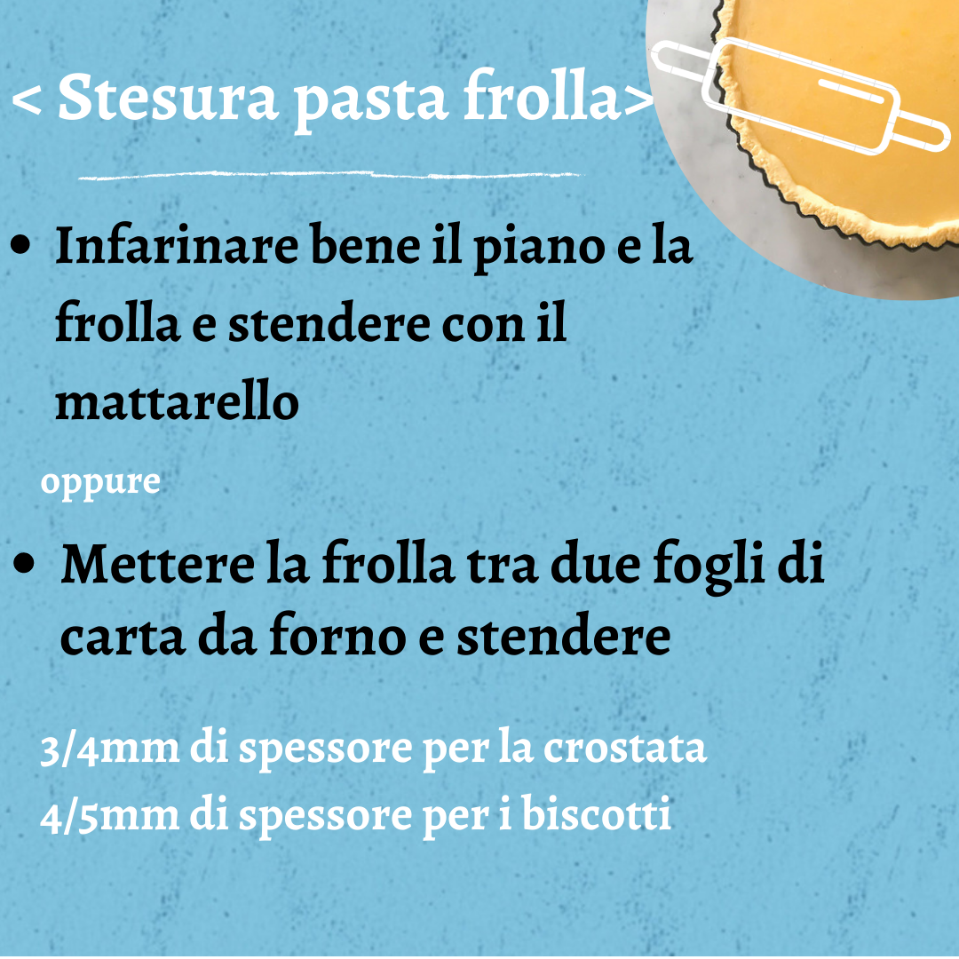 Una ricetta per la pasta frolla stesura è mostrata su uno sfondo blu