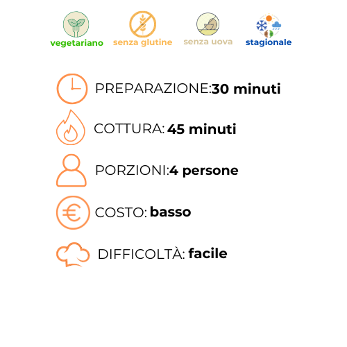Un elenco degli ingredienti e dei tempi di cottura in una lingua straniera.